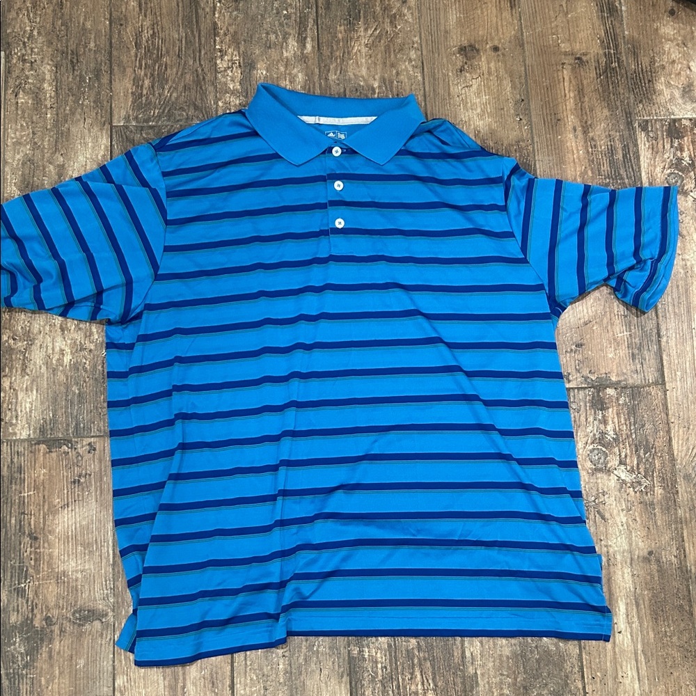 adidas Men's Blue and Black Striped Polo Shirt